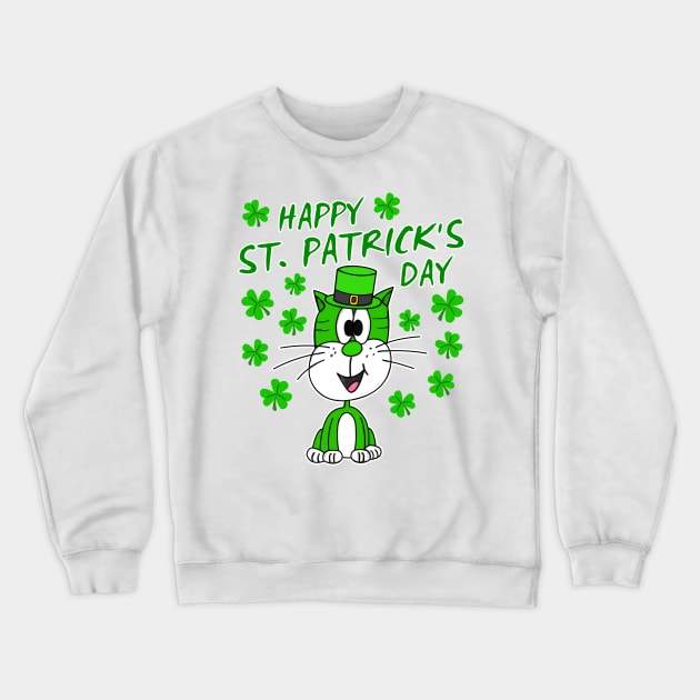 Happy St. Patrick's Day 2022 Cat Leprechaun Funny Crewneck Sweatshirt by doodlerob